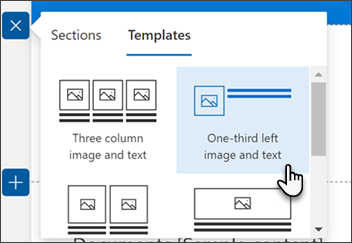 screenshot of a section template highlighted 