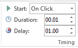 In the Timing group, set Start to On Click.