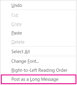 Screenshot of dropdown list with post as a long message highlighted