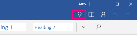 Shows where the "Tell Me" icon is on the ribbon in Word Mobile
