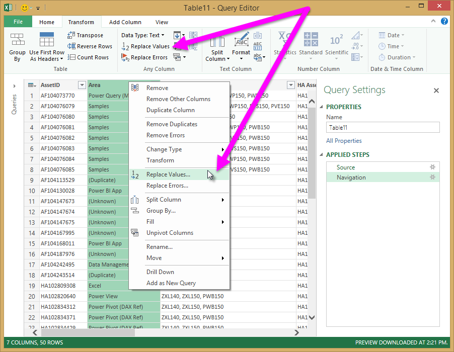 Replace Values Power Query Excel