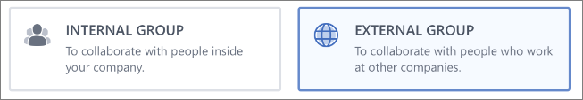 Screenshot showing that you can choose to create an Internal or External group