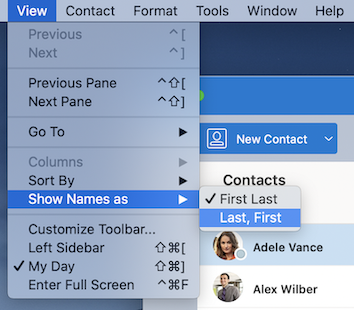 Show Names as for Contacts in View menu