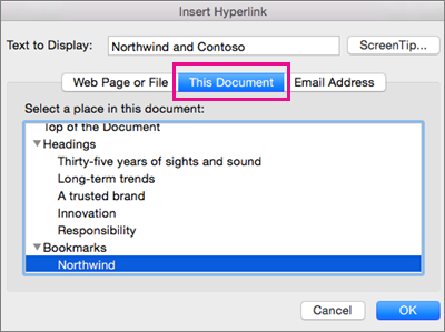 Create or edit a hyperlink in Office for Mac