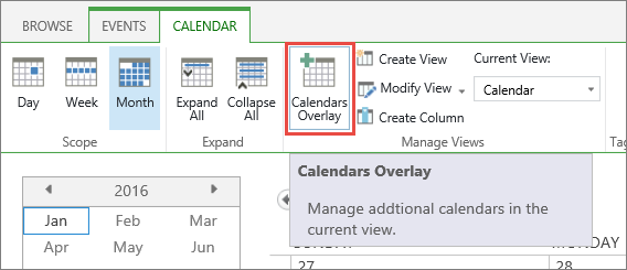 Calendar Overaly button on ribbon