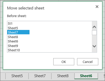 Click on a sheet tab and drag it to a new order