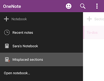 Misplaced Sections in OneNote for Android