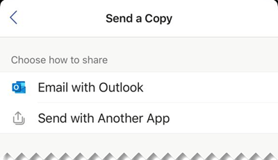 You may send the file as an email message from Outlook or you may choose another app to send the file from.