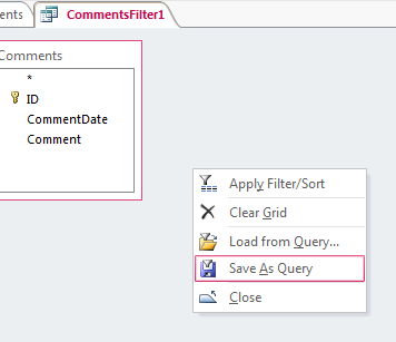 Context menu in Advanced Filter/Sort