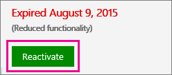 Screenshot showing a disabled subscription. Choose Reactivate to return the subscription to an active status