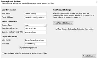 Enter your Gmail server settings