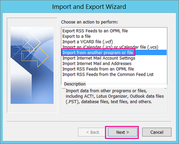 Choose import from another program or file.