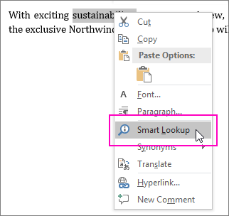 Smart Lookup is highlighted when you right-click some text or an image