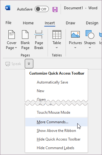 Add a custom command the the Quick Access Toolbar