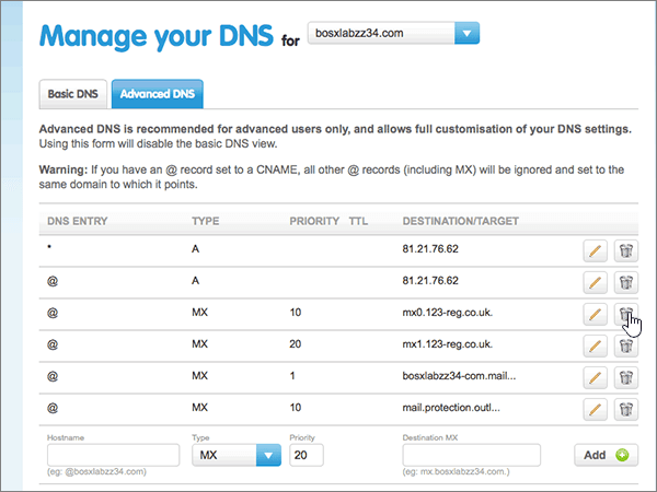 follow the steps in this article to verify your domain and set up DNS records for email Create DNS records at 123-reg.co.uk for Office 365           