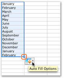 Drag fill handle across cells