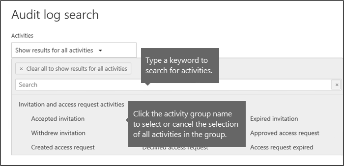 Click activity group name to select all activities
