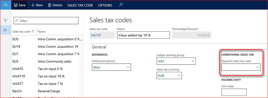 This image shows the Payment sales type code field.