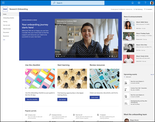Preview of the  Employee onboarding team SharePoint site template. 