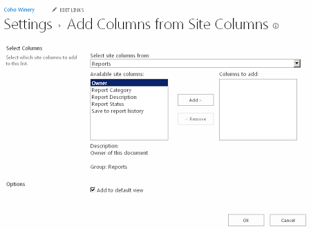 Add Columns from Site Columns