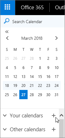 A screenshot shows the Your Calendars and Other Calendars areas of the Calendar navigation pane.