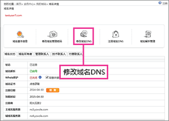 Click "修改域名DNS"