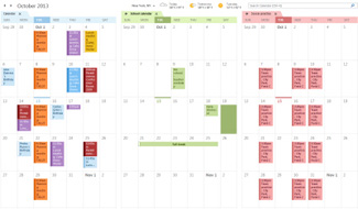 Example of three calendars side-by-side