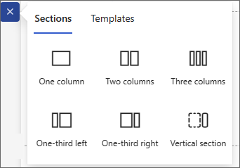 Screenshot of the available section types.