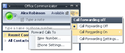 The Call Forwarding menu for Remote Call Control users