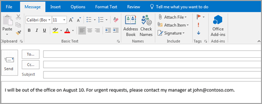 outlook out of office auto reply