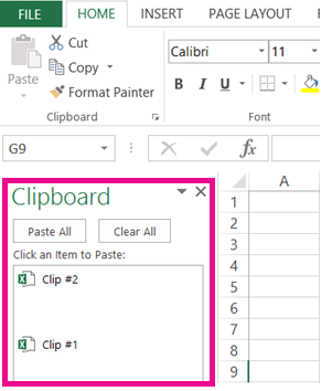 The Clipboard list shows the items on your clipboard.