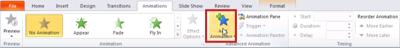The Animations tab, with Add Animation highlighted, in PowerPoint 2010