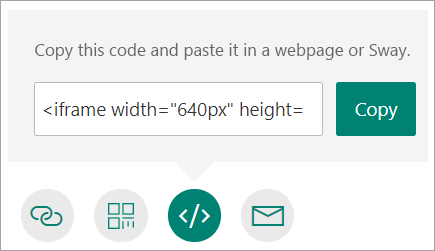 Copy a link to your form that you can embed in a webpage or Sway