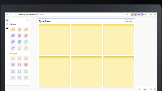 You can insert notes or note grids to organize ideas in Whiteboard.