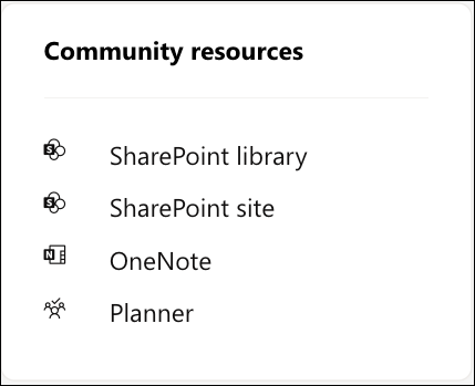 Screenshot shows group resources for a Viva Engage community that's Microsoft 365 connected.
