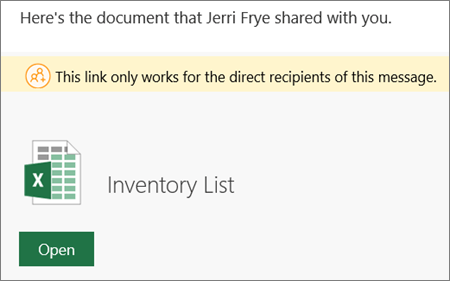 Sample email notiifcation of shared SharePoint file