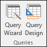 The Queries group in the Access ribbon displays two options: Query Wizard and Query Design