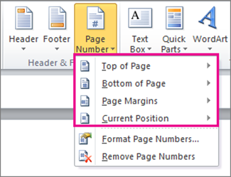 how do you format page numbers in word 2010