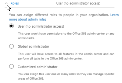 Expand Roles if you want to assign the user admin rights.