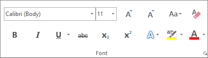 Font ribbon on the home tab