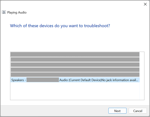 Launch the audio troubleshooter in Windows 11 Sound Settings.
