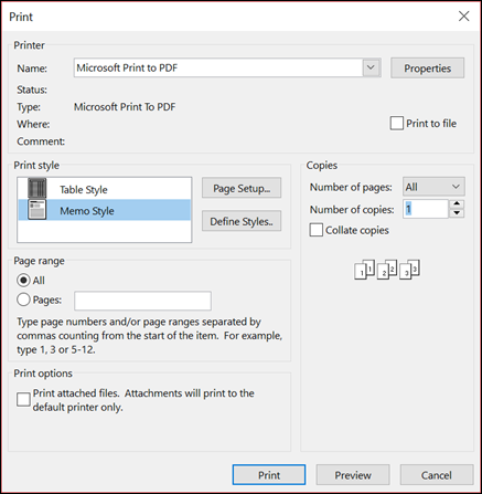 how to print page wise in outlook 2007