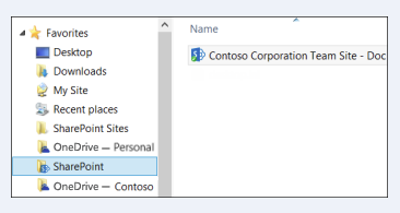 Find synced site libraries in the SharePoint folder under Favorites
