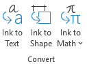 The Ink to Text and Ink to Shape conversion buttons on the Draw tab