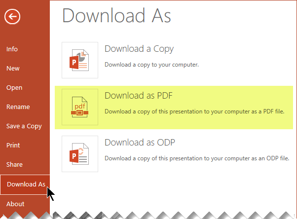Select File > Download As > Download as PDF