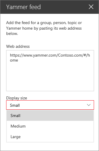 Yammer feed web address box