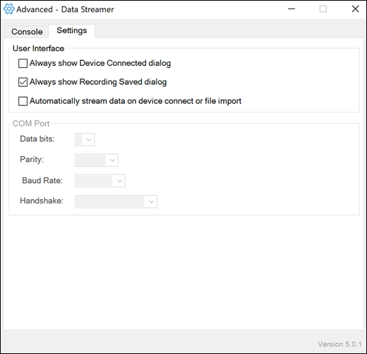 Excel Data Streamer add-in Advanced settings Settings tab