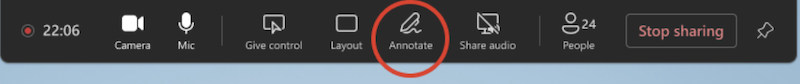 Annotate icon to select from the Teams meeting controls.