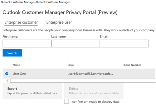 Screenshot: Export Outlook Customer Manager customer's data