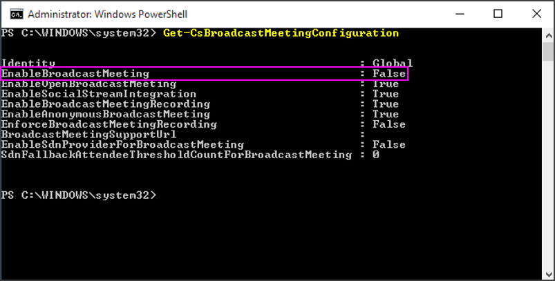 Skype Meeting Broadcast Enable Organization cmdlet.